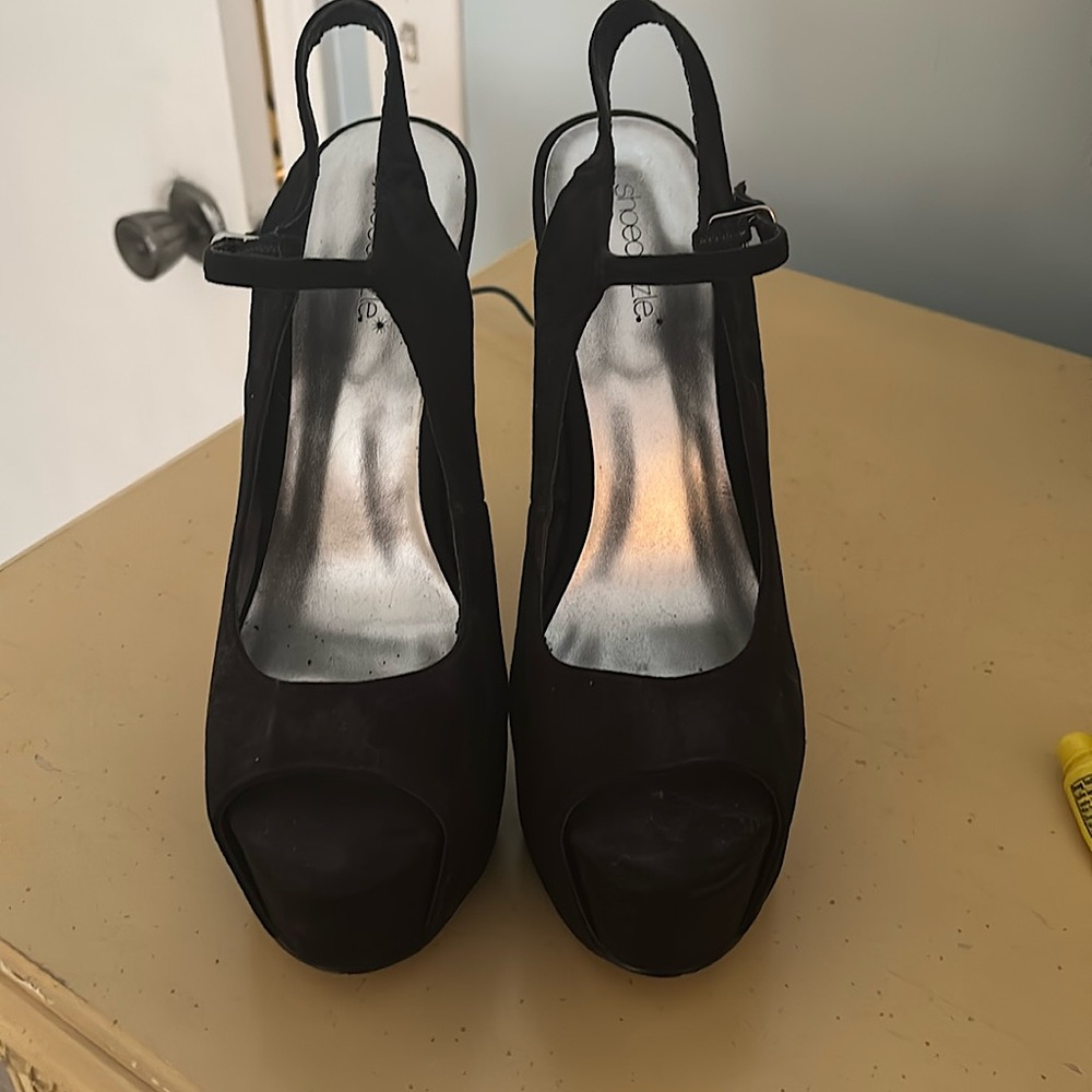 Black Peep Toe Strappy Platforms